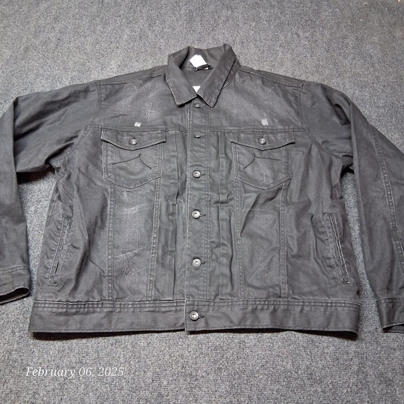 Rocawear Y2K Denim Jacket Men Size‎ 48 Black Boxy Hip Hop Streetwear - Picture 1 of 6